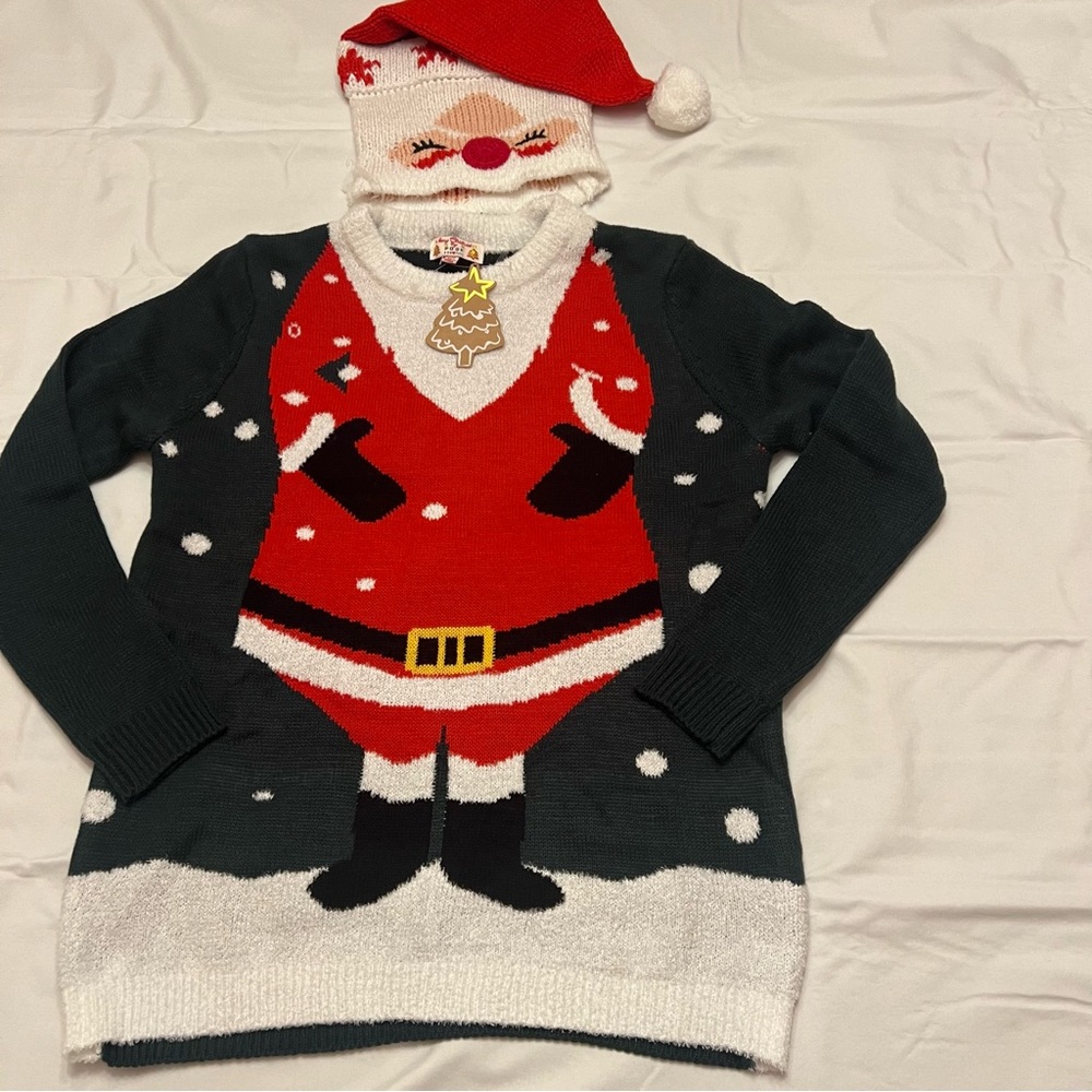 NWT Santa Claus sweater with matching hat ugly Christmas sweater contest